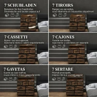 HOMCOM Comodă cu 7 Sertare Detașabile cu 2 Rafturi Industrial din Lemn și Oțel, 79x29x101 cm, Maro și Negru(m-4)