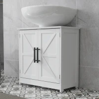 HOMCOM Meuble sous lavabo, meuble de salle de bain avec 2 portes magnétiques style grange et étagères, 60 x 30 x 60 cm, blanc(m-8)