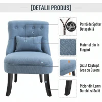 HOMCOM Fotoliu pentru Living Tapițat cu Pernă, din Material Textil cu Efect de In și Lemn, 52,5x69x77 cm, Albastru(m-4)