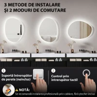 HOMCOM Oglindă de baie iluminată cu LED, cu culoare și temperatură reglabilă, din sticlă securizată, 80x5x60 cm, argintiu(m-7)
