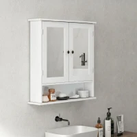 Kleankin Dulap de Baie Suspendat cu 2 Uși cu Oglindă și Raft Deschis, 56x13x58 cm, Alb(m-7)