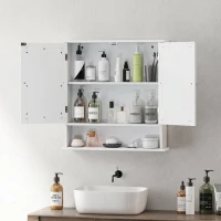 Kleankin Dulap de Baie Suspendat cu 2 Uși cu Oglindă și Raft Deschis, 56x13x58 cm, Alb(m-6)