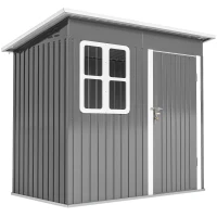 Outsunny Cobertizo de Jardín 2.55m² en Acero Galvanizado, con Kit de Cimentación, Puerta con Cierre, Tejado Inclinado, Gris(m-1)