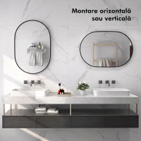 HOMCOM Oglindă de Baie Ovală de Perete cu Ramă din Aluminiu, Verticală sau Orizontală, 60x90cm, Negru(m-6)