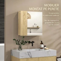 Kleankin Dulap cu oglinda pentru baie cu montaj pe perete, dulap pentru baie cu oglinda, usi duble si rafturi de depozitare, natural(m-6)