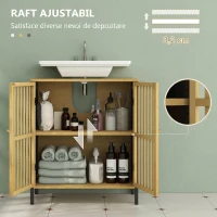 HOMCOM Dulap sub Chiuvetă pentru Baie cu 2 Uși Tip Lamele din Lemn de Bambus și MDF cu Decupaj în U, 60x30x70cm(m-5)