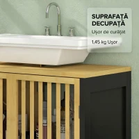 HOMCOM Dulap sub Chiuvetă pentru Baie cu 2 Uși Tip Lamele din Lemn de Bambus și MDF cu Decupaj în U, 60x30x70cm(m-8)