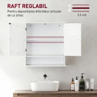 Kleankin Dulap de Baie Suspendat cu 2 Uși cu Oglindă și Raft Deschis, 56x13x58 cm, Alb(m-4)