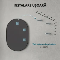 HOMCOM Oglindă de Baie Ovală de Perete cu Ramă din Aluminiu, Verticală sau Orizontală, 60x90cm, Negru(m-7)