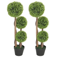 HOMCOM Ensemble 2 Plantes de Buis Artificielles à 3 Sphères, avec Pot et Fond Renforcé, Hauteur 90 cm, pour Intérieur et Extérieur