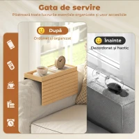 HOMCOM Tavă pentru Brațul Canapelei din Lemn de Bambus, Tăviță Flexibilă cu Tavă, Culoare Lemn(m-5)