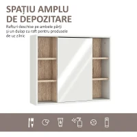 HOMCOM Dulap cu Oglindă din MDF și PAL cu 3 Rafturi Laterale și Raft Reglabil la Interior, 60x14,5x49,4 cm(m-4)