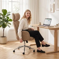Homcom Silla de Oficina con Reposacabezas Ajustable, Silla Ergonómica, Función de Basculación, Regulable en Altura, Marrón(m-4)