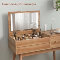 HOMCOM Masă de Toaletă cu Oglindă și Lumini LED, Spațiu de Depozitare din Lemn, 100x40x87 cm(m-5)