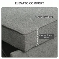 HOMCOM Divano Letto 2 Posti 3 in 1 con Schienale Regolabile in 3 Posizioni e 2 Cuscini, Tessuto Effetto Lino, Grigio(m-6)