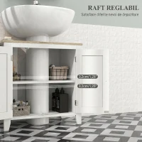 kleankin Dulap sub Chiuvetă Baie în formă de U cu Raft Reglabil la Interior, din MDF, 60x30x60 cm, Alb și Lemn Natur(m-6)