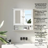 Kleankin Dulap de Baie Suspendat cu 2 Uși cu Oglindă și Raft Deschis, 56x13x58 cm, Alb(m-8)