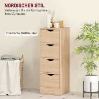 HOMCOM Dulap de Baie Economisitor de Spațiu cu 4 Sertare și Mânere Sculptate Stil Nordico, 29x29x83 cm, Lemn Natural(m-6)