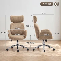 HOMCOM Sedia da Ufficio con Poggiatesta Regolabile, Sedia da Scrivania Ergonomica, Funzione d'Inclinazione, Regolabile in Altezza, Marrone(m-3)