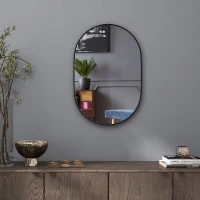 HOMCOM Oglindă de Baie Ovală de Perete cu Ramă din Aluminiu, Verticală sau Orizontală, 60x90cm, Negru(m-9)