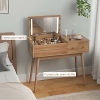 HOMCOM Masă de Toaletă cu Oglindă și Lumini LED, Spațiu de Depozitare din Lemn, 100x40x87 cm(m-7)