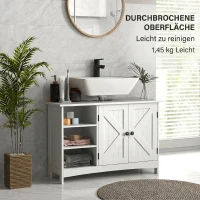 kleankin Dulap sub chiuvetă pentru baie cu 2 uși și 3 rafturi deschise din lemn, 90x30x60cm, alb(m-7)