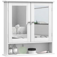 Kleankin Dulap de Baie Suspendat cu 2 Uși cu Oglindă și Raft Deschis, 56x13x58 cm, Alb(m-11)