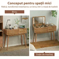 HOMCOM Masă de Toaletă cu Oglindă și Lumini LED, Spațiu de Depozitare din Lemn, 100x40x87 cm(m-4)