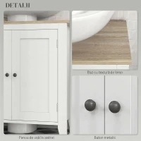 kleankin Dulap sub Chiuvetă Baie în formă de U cu Raft Reglabil la Interior, din MDF, 60x30x60 cm, Alb și Lemn Natur(m-7)