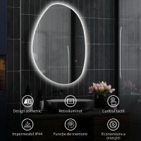 HOMCOM Oglindă de baie iluminată cu LED, cu culoare și temperatură reglabilă, din sticlă securizată, 80x5x60 cm, argintiu(m-8)