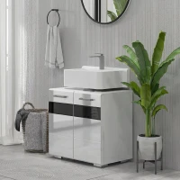 kleankin Dulap Sub Chiuvetă din MDF cu Raft Reglabil și 2 Niveluri, 60x36.5x56 cm, Alb(m-7)