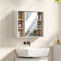 HOMCOM Dulap cu Oglindă din MDF și PAL cu 3 Rafturi Laterale și Raft Reglabil la Interior, 60x14,5x49,4 cm(m-7)
