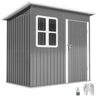 Outsunny Cobertizo de Jardín 2.55m² en Acero Galvanizado, con Kit de Cimentación, Puerta con Cierre, Tejado Inclinado, Gris(m-5)