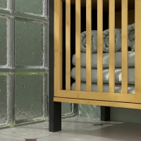 HOMCOM Dulap sub Chiuvetă pentru Baie cu 2 Uși Tip Lamele din Lemn de Bambus și MDF cu Decupaj în U, 60x30x70cm(m-9)