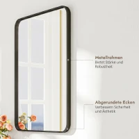 HOMCOM Oglindă baie cu ramă metalică și cârlig, 60x2,5x80 cm, negru(m-5)