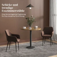 HOMCOM Set 2 Scaune de Dining Nordice Tapițate cu Brațe Curbate din Țesătură cu Efect de Catifea, 54x57x80 cm, Maro(m-4)