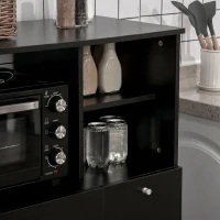 HOMCOM Credență de Bucătărie din Lemn pentru Cuptor cu Microunde cu Dulapuri, Rafturi și Sertar, 90x40x120 cm, Negru(m-7)