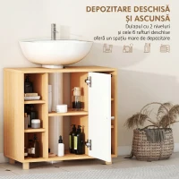 HOMCOM Dulap sub Chiuvetă de Baie cu Dulap cu 2 Uși Soft-Close și 6 Rafturi Deschise, 60x33x57cm, Alb(m-9)