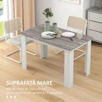 HOMCOM Masă de Luat Masa Modernă din Lemn pentru 4-6 Persoane, 120x69x75cm, Gri și Alb(m-5)
