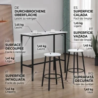 HOMCOM Set 3 Piese cu Masă Dreptunghiulară și 2 Scaune de Bar din PAL, MDF și Oțel, Alb-Negru(m-7)