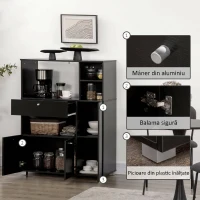 HOMCOM Credență de Bucătărie din Lemn pentru Cuptor cu Microunde cu Dulapuri, Rafturi și Sertar, 90x40x120 cm, Negru(m-6)