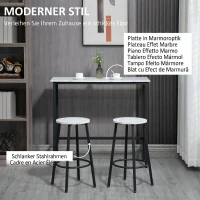 HOMCOM Set 3 Piese cu Masă Dreptunghiulară și 2 Scaune de Bar din PAL, MDF și Oțel, Alb-Negru(m-5)