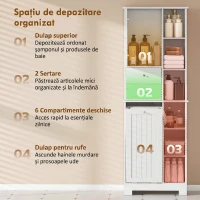 HOMCOM, Dulap de Podea pentru Baie, Economisitor de Spațiu, MDF, 60 x 28,8 x 171 cm, Alb(m-4)