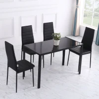 HOMCOM Masă de bucătărie pentru 4 persoane din metal și sticlă temperată, 120x60x75 cm, negru(m-7)