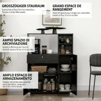 HOMCOM Credență de Bucătărie din Lemn pentru Cuptor cu Microunde cu Dulapuri, Rafturi și Sertar, 90x40x120 cm, Negru(m-4)
