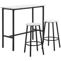 HOMCOM Set 3 Piese cu Masă Dreptunghiulară și 2 Scaune de Bar din PAL, MDF și Oțel, Alb-Negru(m-11)
