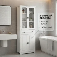 HOMCOM Bufet înalt pentru bucătărie cu 2 dulapuri și sertar, uși din sticlă și rafturi reglabile, 60x30x160cm, alb(m-8)