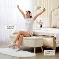 HOMCOM Bancă de depozitare de 65L din material teddy și picioare din lemn, 120x42x45 cm, bej(m-8)