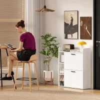 HOMCOM, Dulap pentru pantofi, Cu 2 Sertare Rabatabile, Placă aglomerată, 83x24x90.5 cm, Alb(m-9)