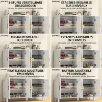 HOMCOM Mobilă Multifuncțională din MDF cu 4 Niveluri, 2 Rafturi Reglabile și 5 Picioare de Susținere, 120x37x75 cm, Albă(m-5)
